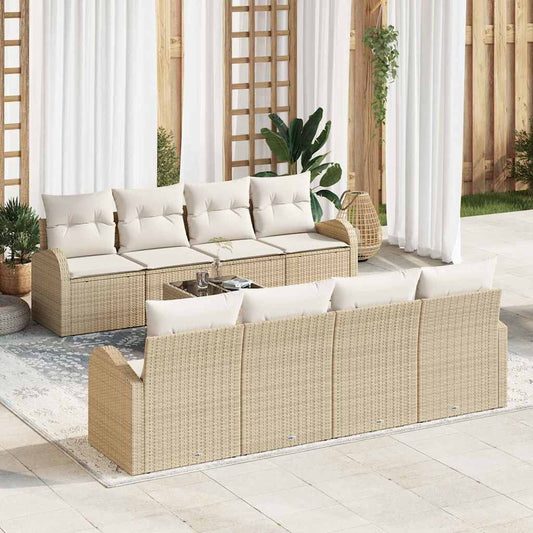 Set Divano da Giardino 9 pz Beige polyrattan