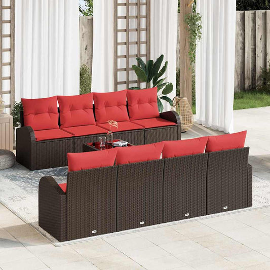 Set di divani 9 pcs Marrone e Rosso Poliestere