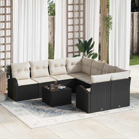 Set Divano da Giardino 9 pcs Nero 55 x 55 x 37 cm polyrattan