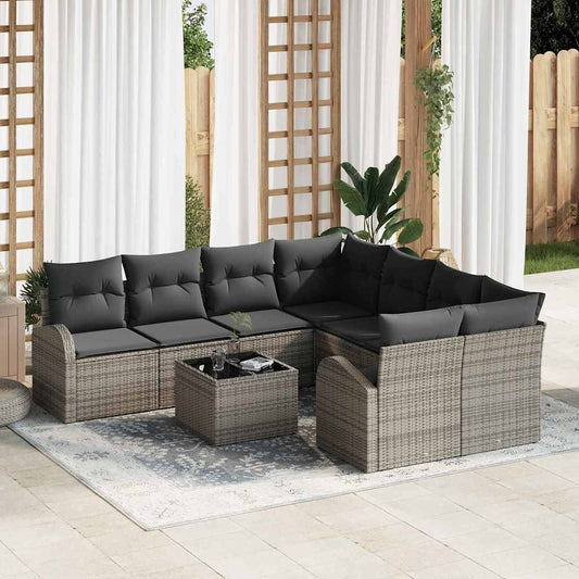 Set Divano da Giardino 9 pcs Grigio e Grigio Scuro
