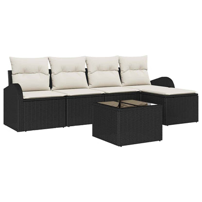 Set Divano da Giardino con cuscino 6 pcs Nero Poly Rattan | homemem39