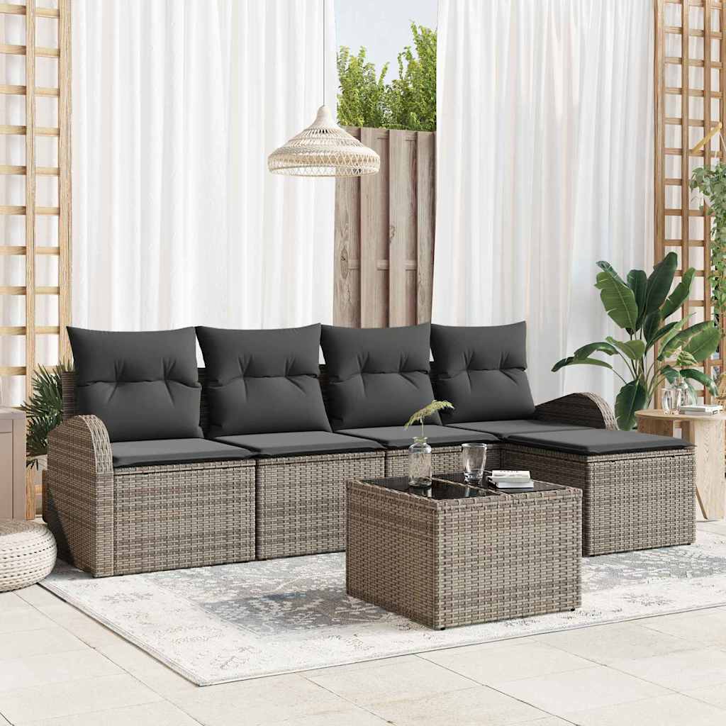 Set Divano da Giardino 6 pcs Grigio polyrattan | homemem39