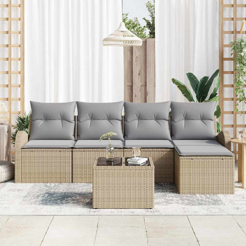 Set Divano da Giardino 6 pcs Beige polyrattan | homemem39