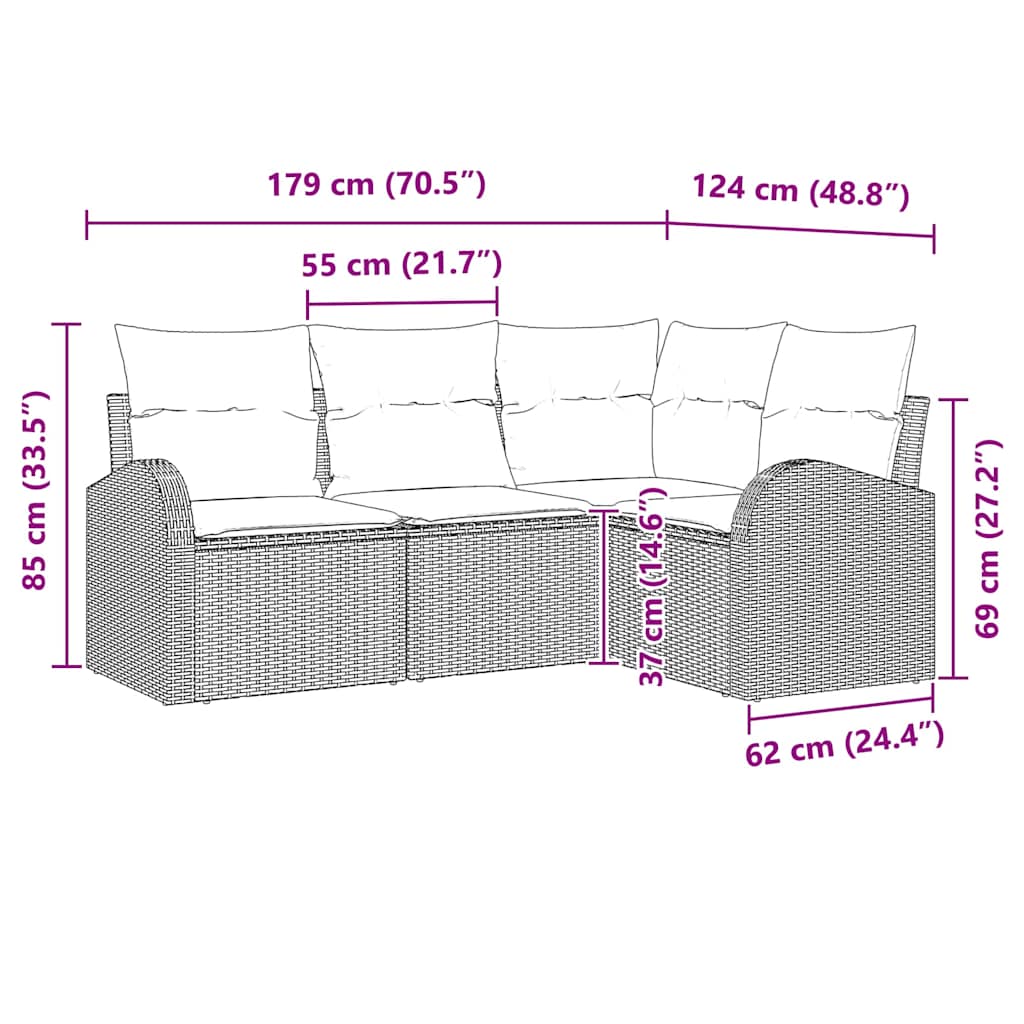 Set Divano da Giardino 4 pcs Grigio chiaro polyrattan | homemem39