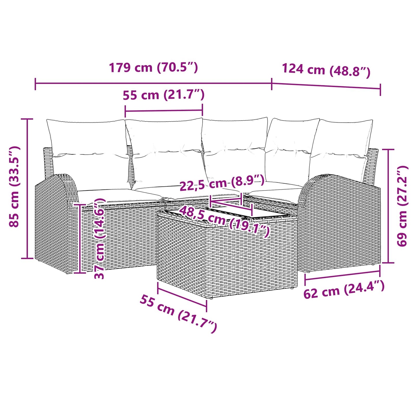 Set Divano da Giardino 5 pcs Marrone polyrattan | homemem39