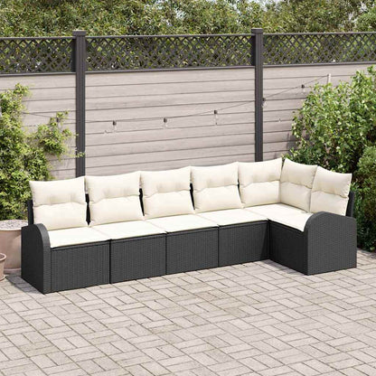 Set Divano da Giardino con cuscino 6 pcs Nero Poly Rattan | homemem39