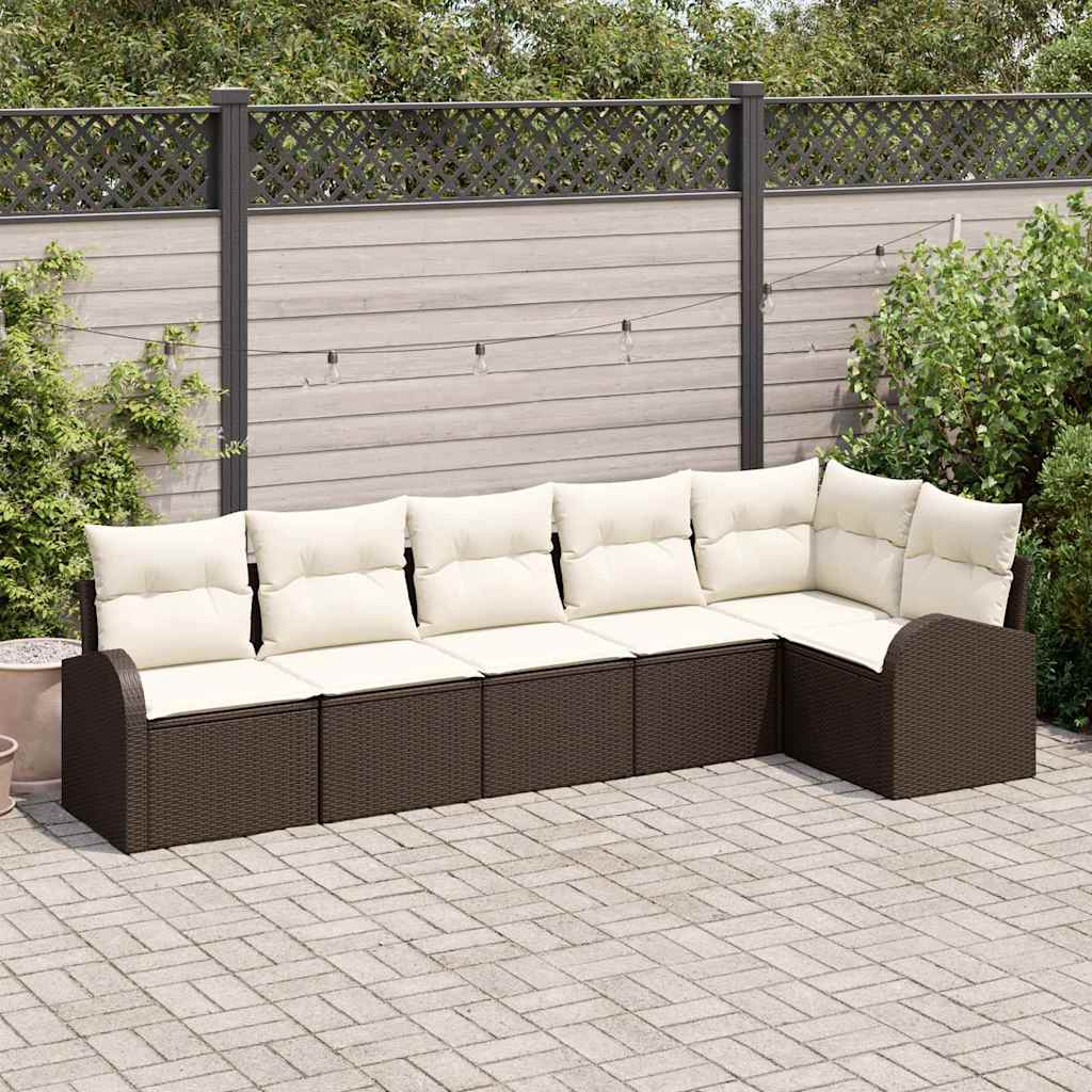 Set Divano da Giardino con cuscino 6 pcs Marrone Poly Rattan | homemem39