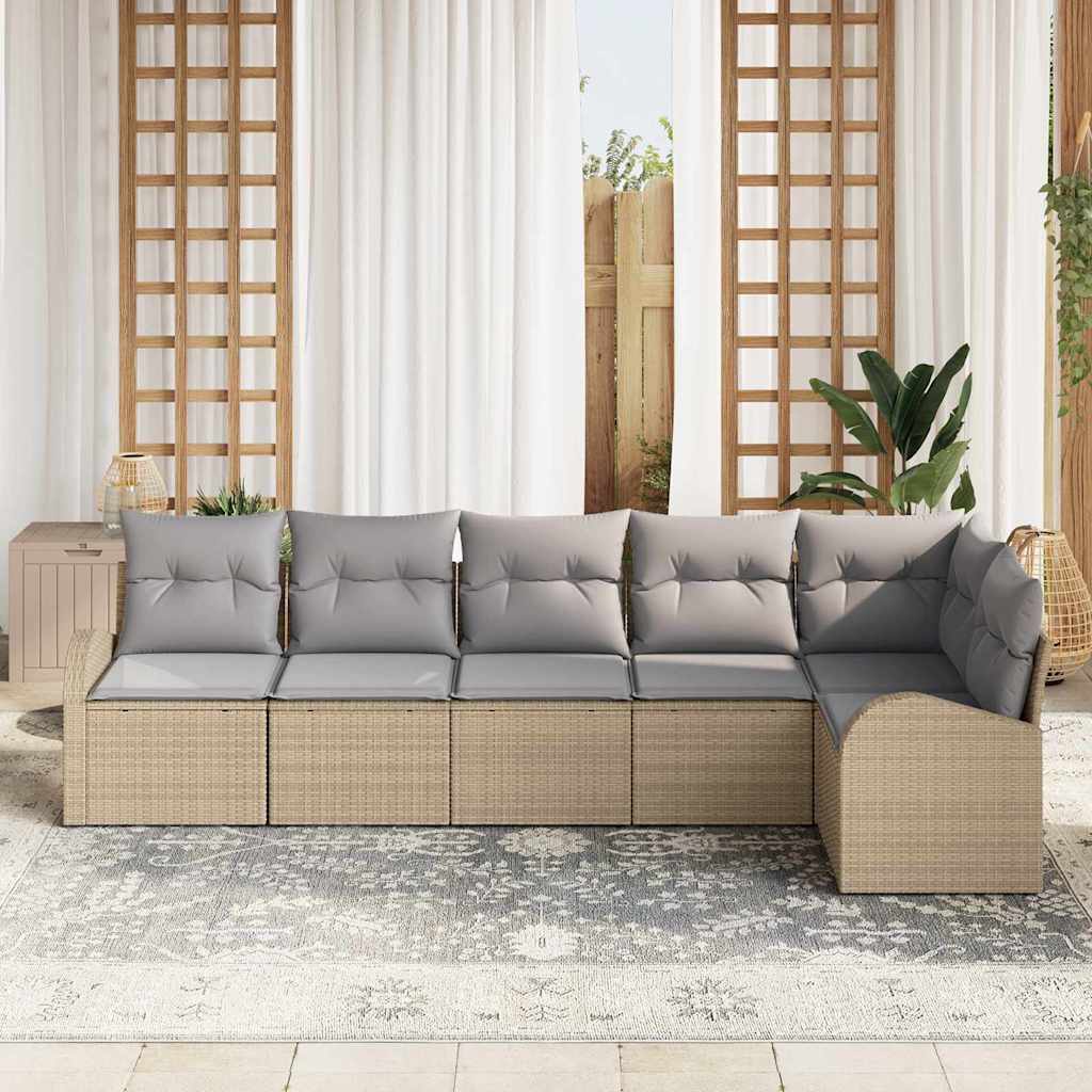 Set Divano da Giardino con cuscino 6 pcs Beige Poly Rattan | homemem39