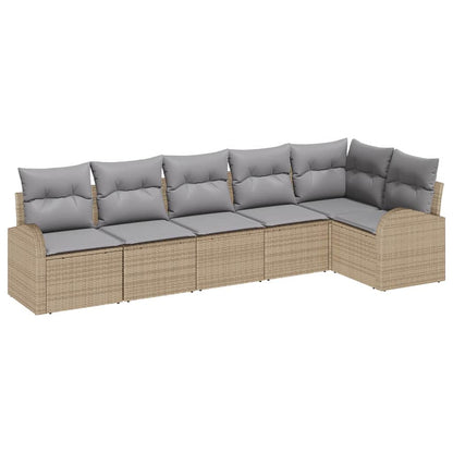 Set Divano da Giardino con cuscino 6 pcs Beige Poly Rattan | homemem39