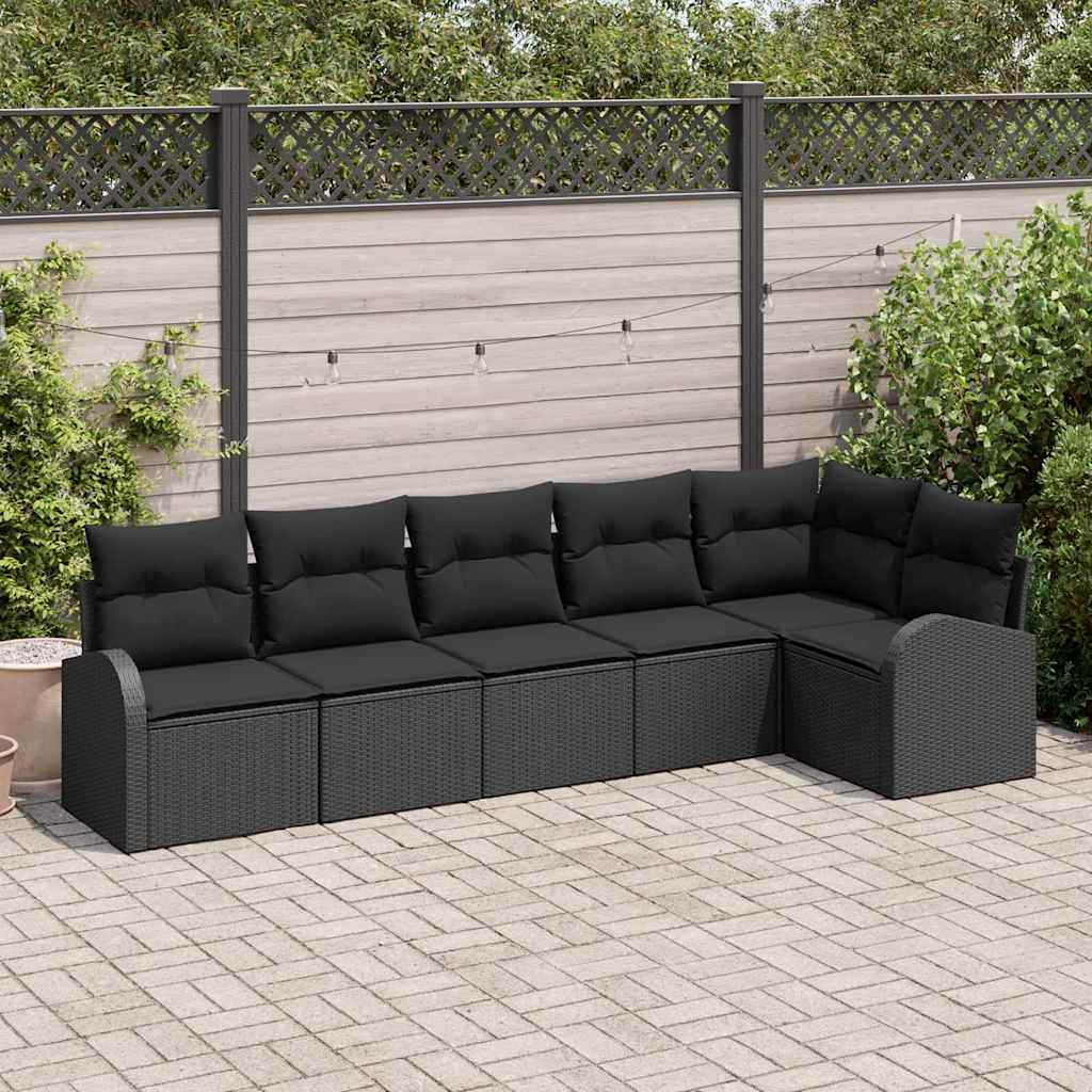 Set Divano da Giardino con cuscino 6 pcs Nero Poly Rattan | homemem39