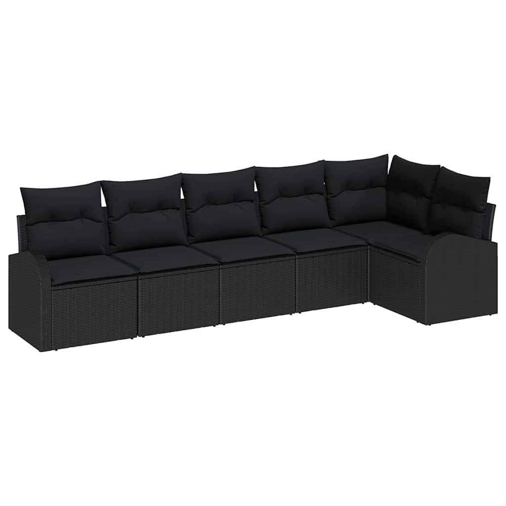 Set Divano da Giardino con cuscino 6 pcs Nero Poly Rattan | homemem39