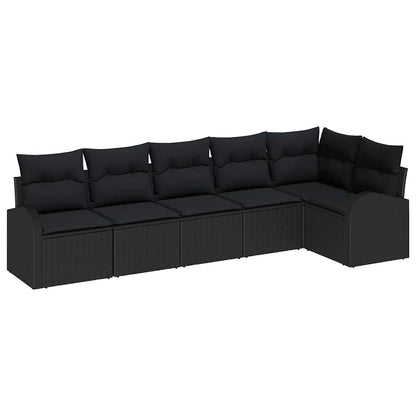 Set Divano da Giardino con cuscino 6 pcs Nero Poly Rattan | homemem39