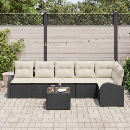 Set Divano da Giardino con cuscino 7 pcs Nero Poly Rattan | homemem39