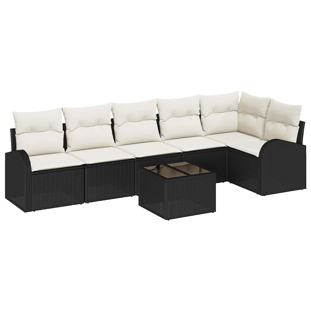 Set Divano da Giardino con cuscino 7 pcs Nero Poly Rattan | homemem39