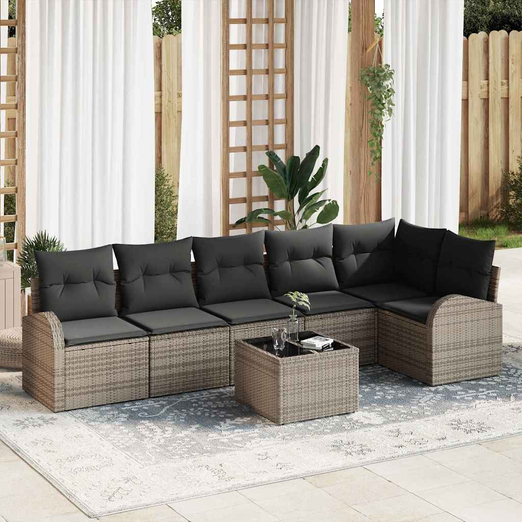 Set Divano da Giardino con cuscino 7 pcs Grigio Poly Rattan | homemem39