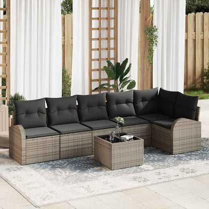 Set Divano da Giardino con cuscino 7 pcs Grigio Poly Rattan | homemem39