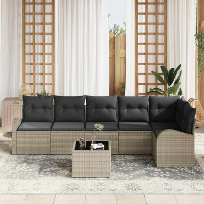 Set Divano da Giardino 7 pcs Grigio chiaro Poly Rattan | homemem39