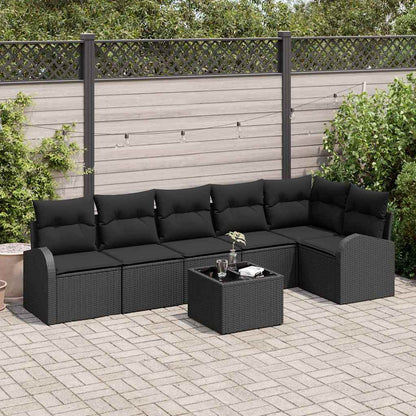 Set Divano da Giardino con cuscino 7 pcs Nero Poly Rattan | homemem39