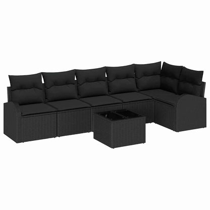 Set Divano da Giardino con cuscino 7 pcs Nero Poly Rattan | homemem39