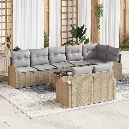 Set Divano da Giardino 9 pcs Beige 55 x 55 x 37 cm Poly Rattan