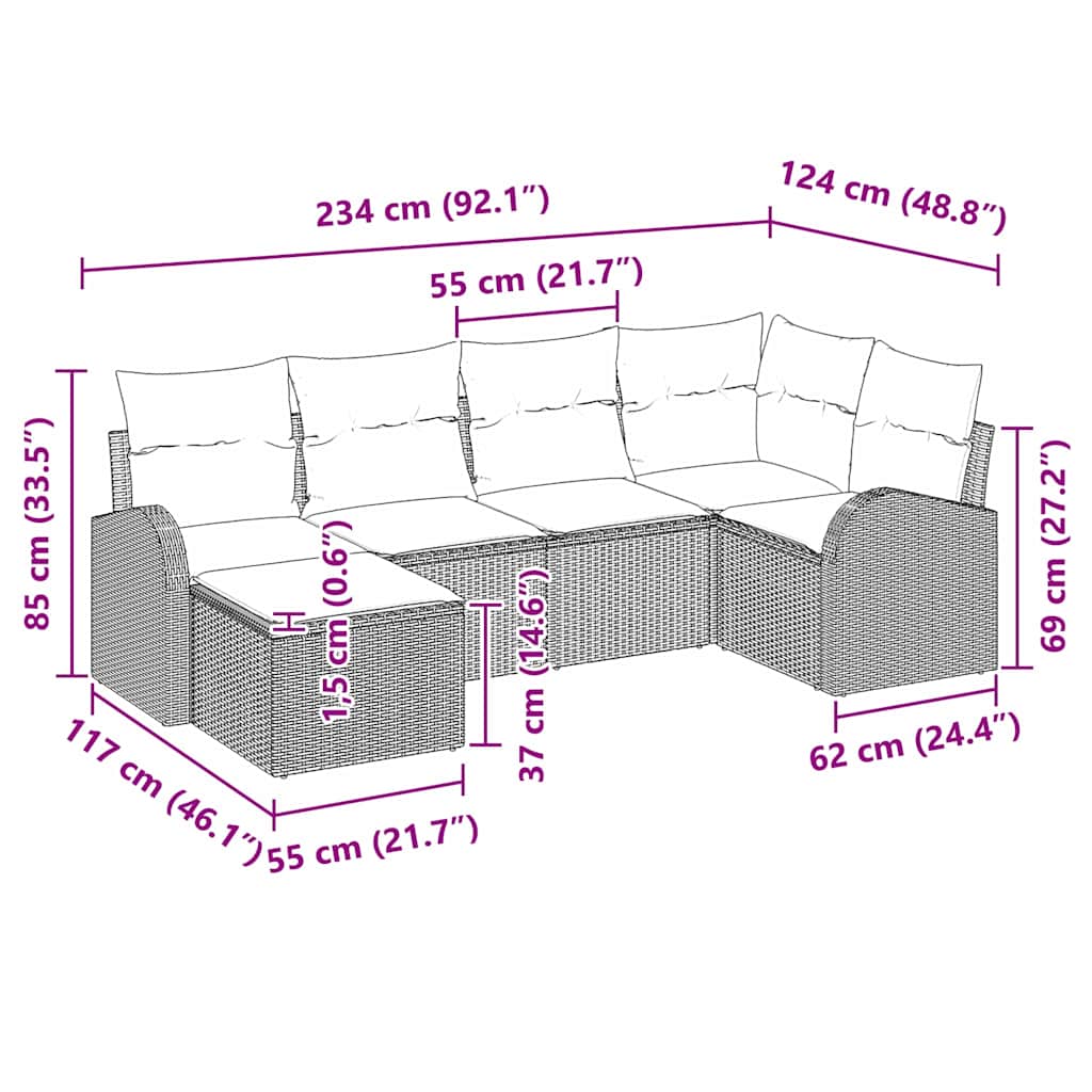 Set Divano da Giardino Marrone polyrattan | homemem39