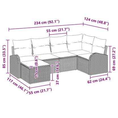 Set Divano da Giardino 6 pcs Marrone Rattan in Polipropilene | homemem39