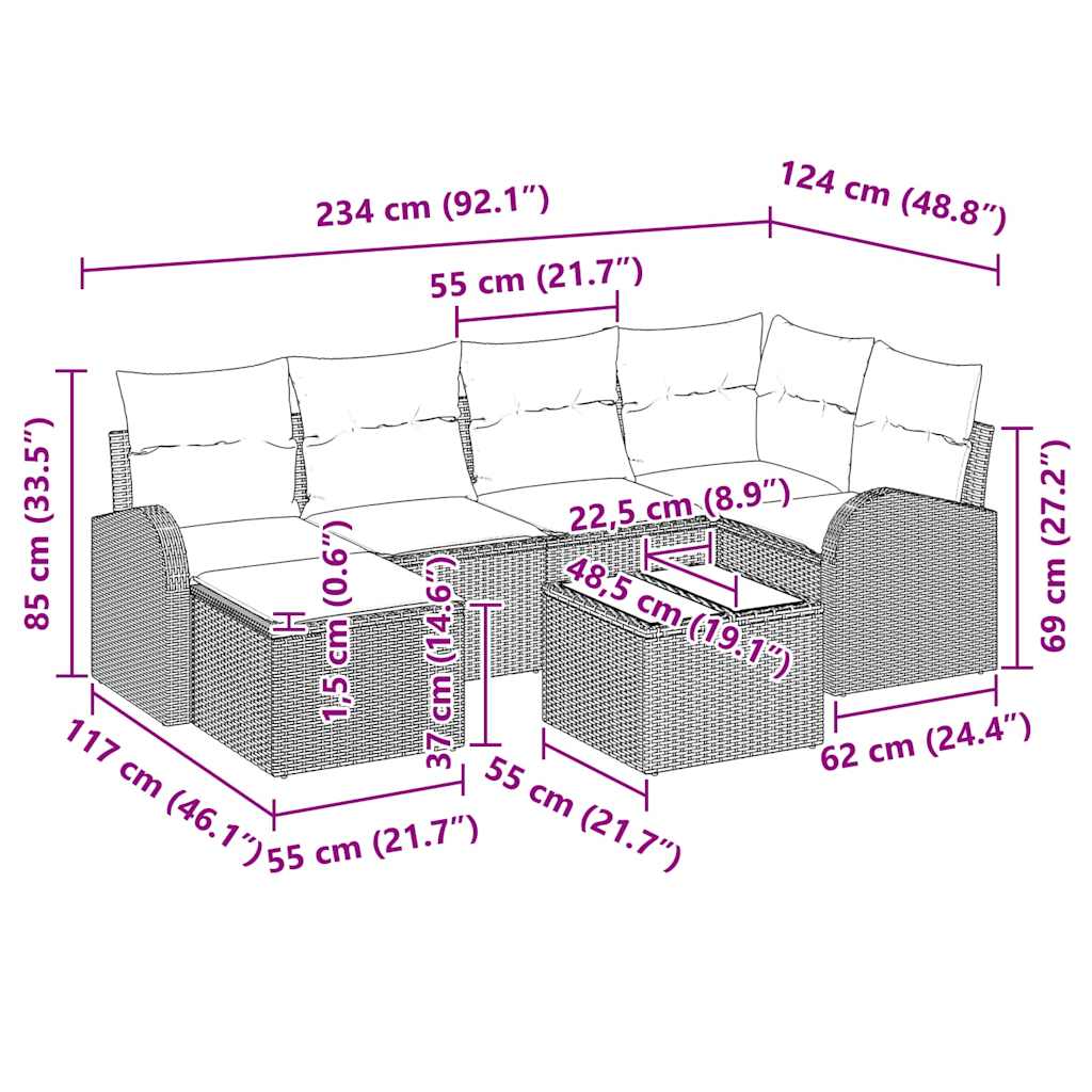 Set Divano da Giardino 7 pcs Grigio chiaro polyrattan | homemem39