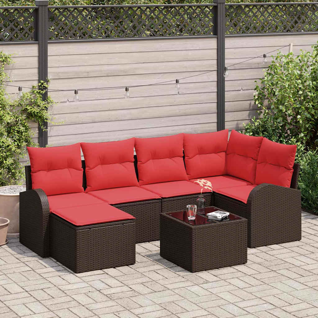 Set Divano da Giardino 7 pcs Marrone Rattan in Polipropilene | homemem39