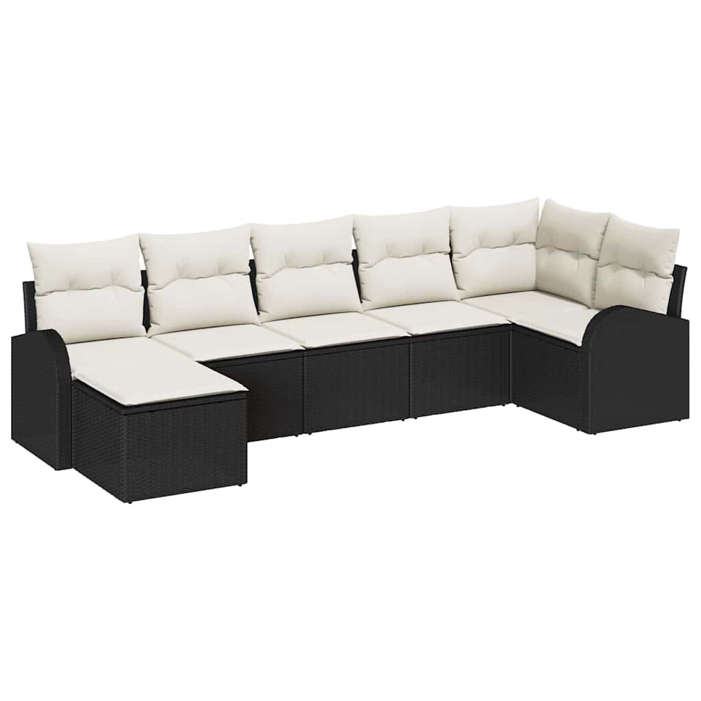 Set Divano da Giardino con cuscino 7 pcs Nero Poly Rattan | homemem39