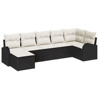 Set Divano da Giardino con cuscino 7 pcs Nero Poly Rattan | homemem39