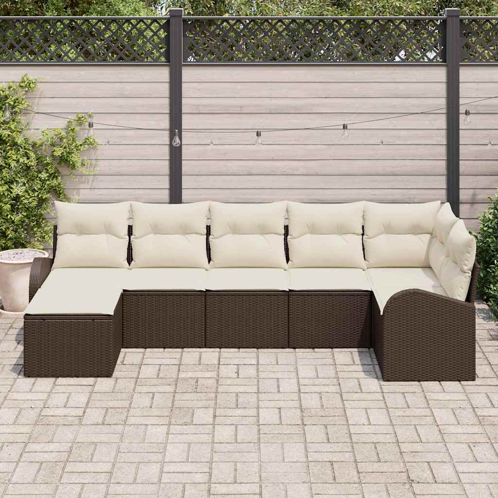 Set Divano da Giardino con cuscino 7 pcs Marrone Poly Rattan | homemem39