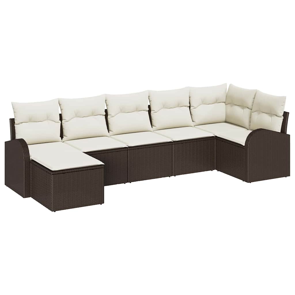 Set Divano da Giardino con cuscino 7 pcs Marrone Poly Rattan | homemem39