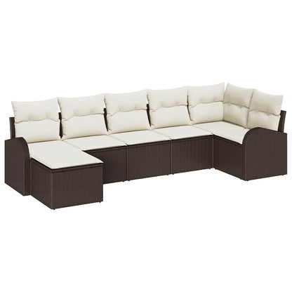 Set Divano da Giardino con cuscino 7 pcs Marrone Poly Rattan | homemem39