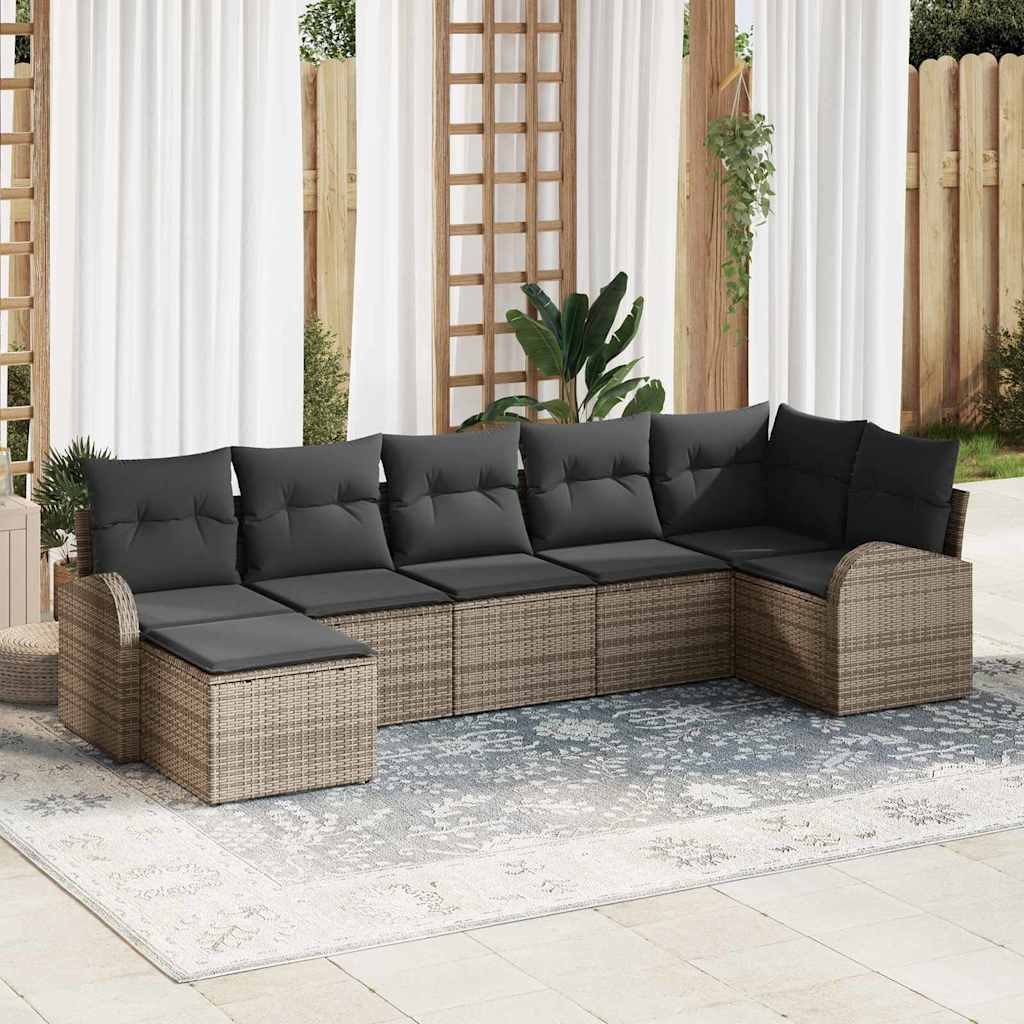 Set Divano da Giardino con cuscino 7 pcs Grigio Poly Rattan | homemem39
