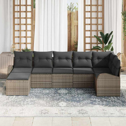 Set Divano da Giardino con cuscino 7 pcs Grigio Poly Rattan | homemem39
