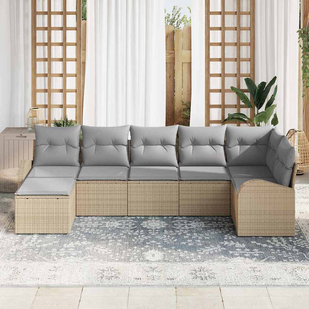 Set Divano da Giardino con cuscino 7 pcs Beige Poly Rattan | homemem39