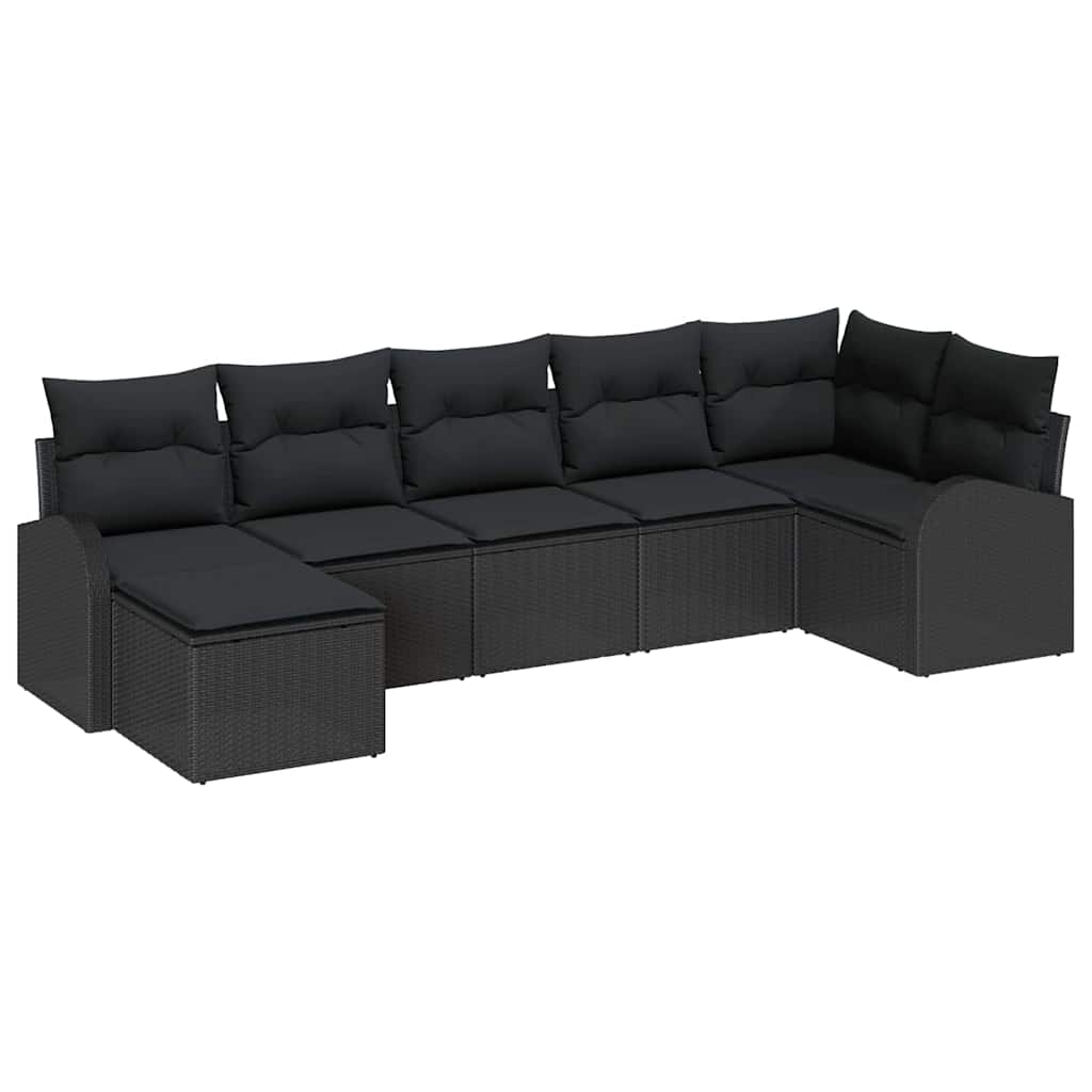Set Divano da Giardino con cuscino 7 pcs Nero Poly Rattan | homemem39