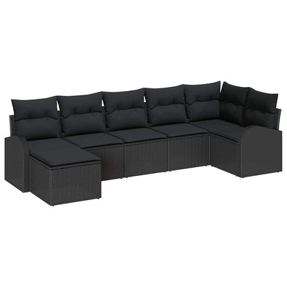 Set Divano da Giardino con cuscino 7 pcs Nero Poly Rattan | homemem39