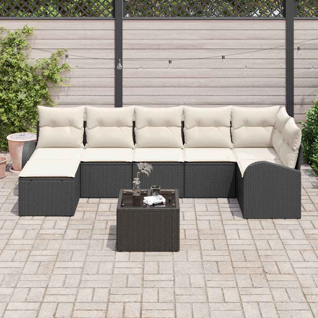 Set Divano da Giardino con cuscino 8 pcs Nero Poly Rattan | homemem39