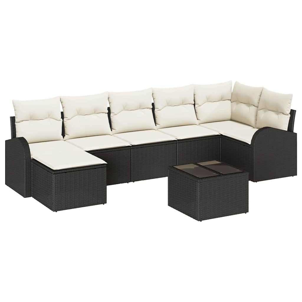 Set Divano da Giardino con cuscino 8 pcs Nero Poly Rattan | homemem39