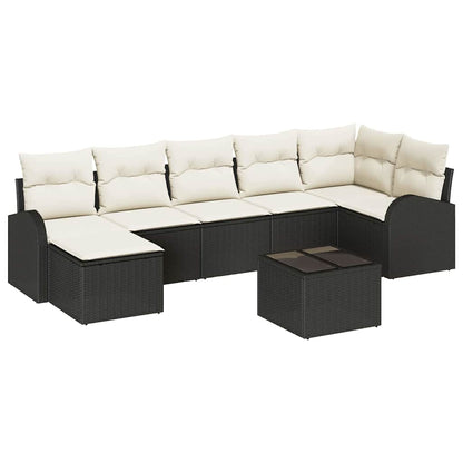 Set Divano da Giardino con cuscino 8 pcs Nero Poly Rattan | homemem39