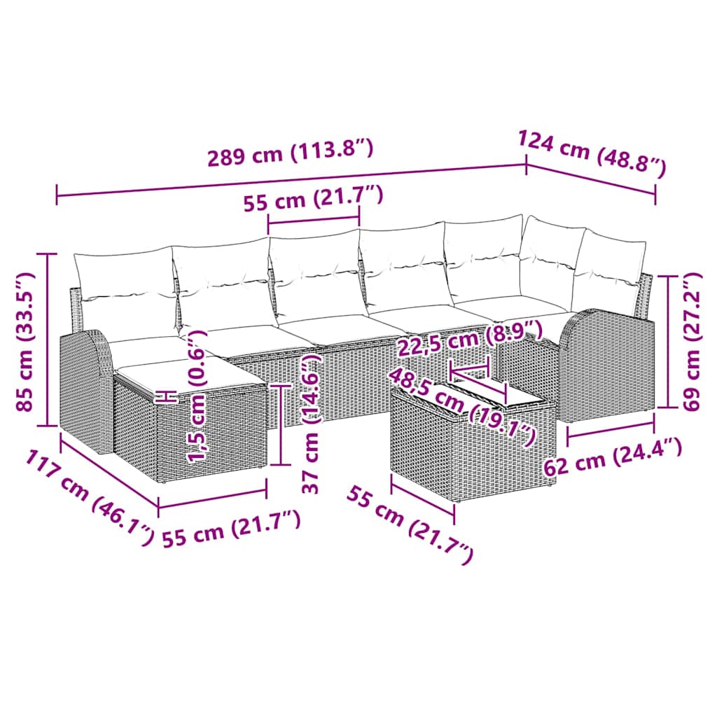 Set Divano da Giardino con cuscino 8 pcs Marrone Poly Rattan | homemem39
