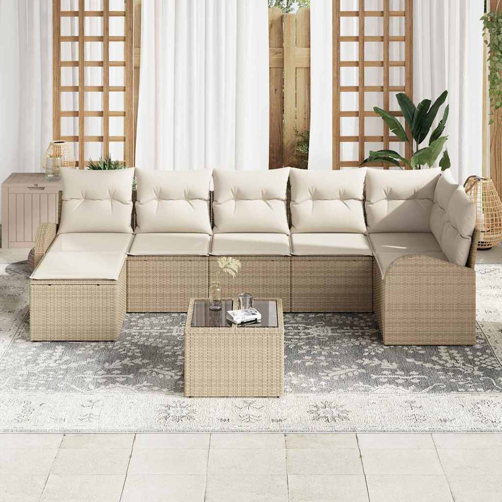 Set Divano da Giardino con cuscino 8 pcs Beige Poly Rattan - homemem39