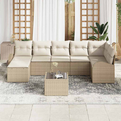 Set Divano da Giardino con cuscino 8 pcs Beige Poly Rattan - homemem39