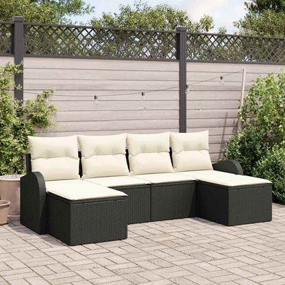 Set Divano da Giardino con cuscino 6 pcs Nero Poly Rattan - homemem39