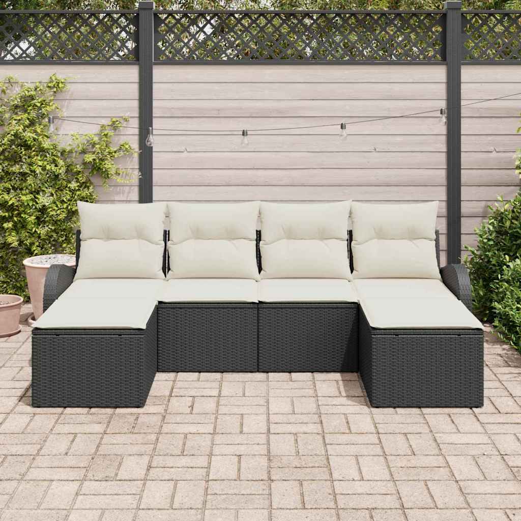 Set Divano da Giardino con cuscino 6 pcs Nero Poly Rattan - homemem39