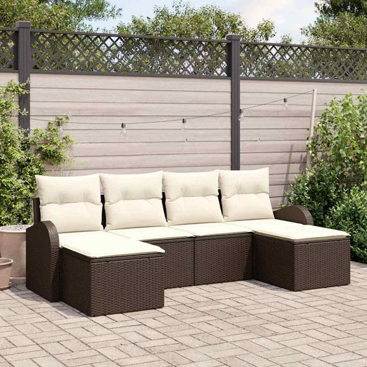 Set Divano da Giardino 6 pcs Marrone Rattan in Polipropilene - homemem39
