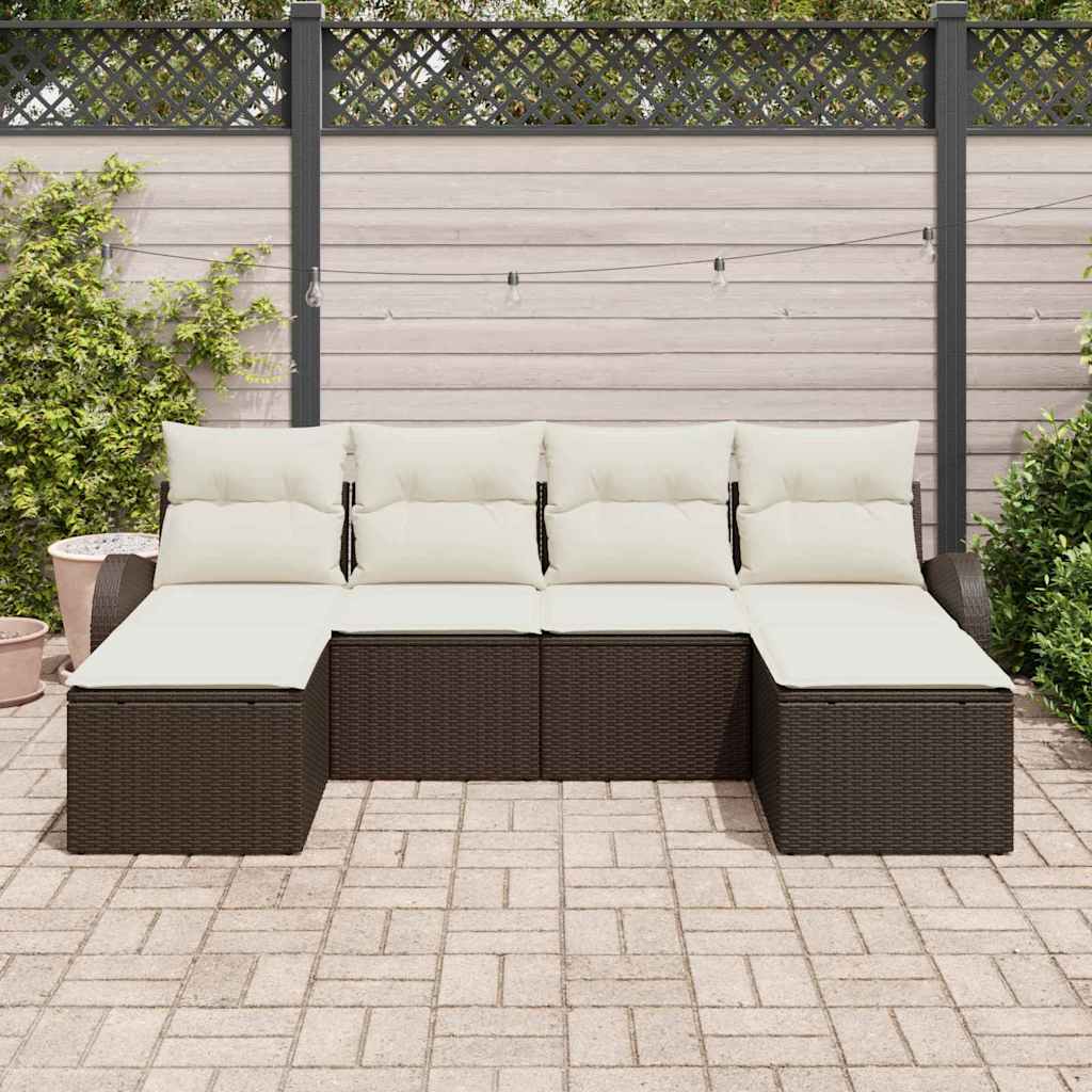 Set Divano da Giardino 6 pcs Marrone Rattan in Polipropilene | homemem39