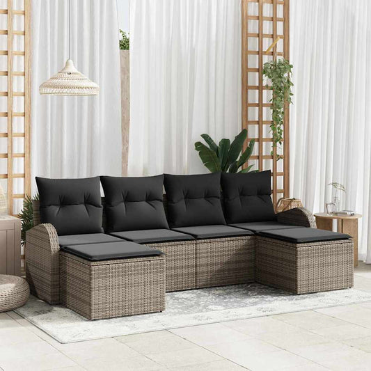 Set Divano da Giardino con cuscino 6 pcs Grigio Poly Rattan - homemem39