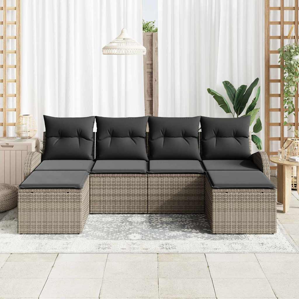 Set Divano da Giardino 6 pcs Grigio Rattan in Polipropilene | homemem39